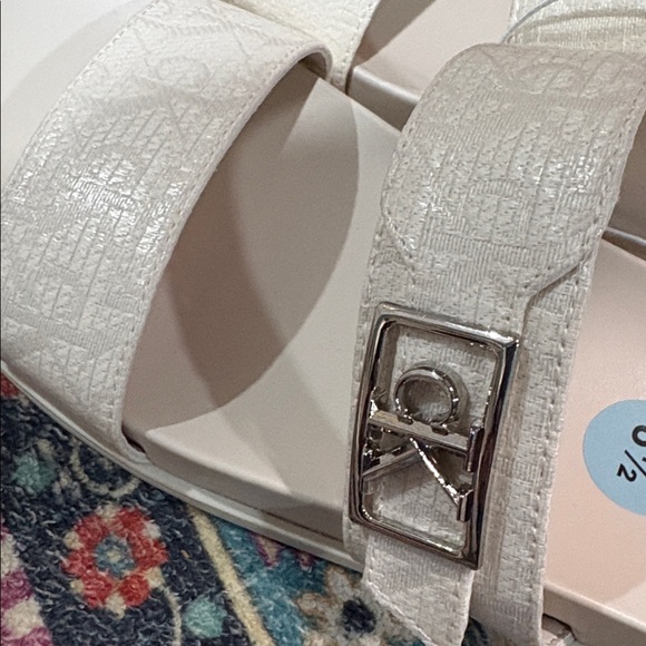 NWT!! Calvin Klein Women's White Dual-Strap Slide Sandals - Picture 4 of 5